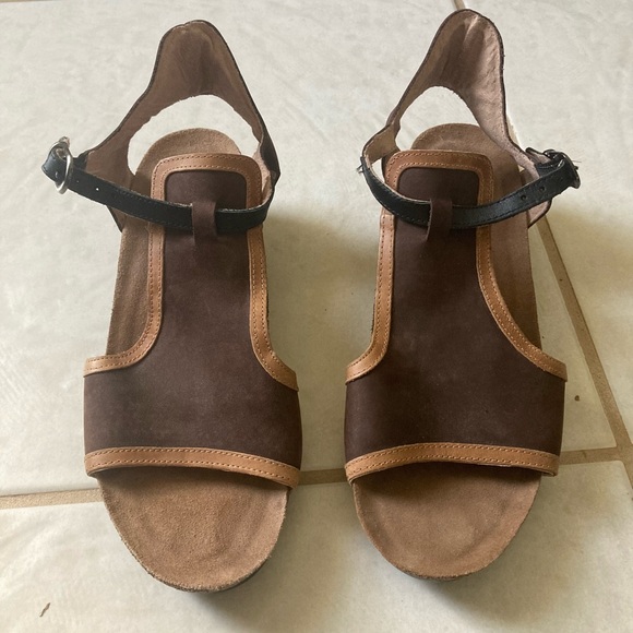 Naot Shoes - Naot Sandal Womens 10 EU 41 Fiona Wedge Leather Brown Buckle Cork Pump